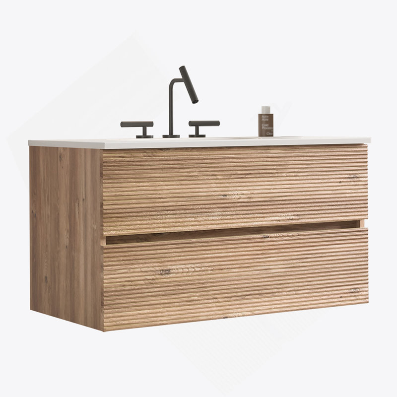 Meuble-lavabo mural avec lavabo en céramique, 36", Chêne