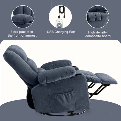 Fauteuil inclinable pivotant à bascule massant avec vibration, chaleur et design ergonomique pour un confort et une relaxation ultimes