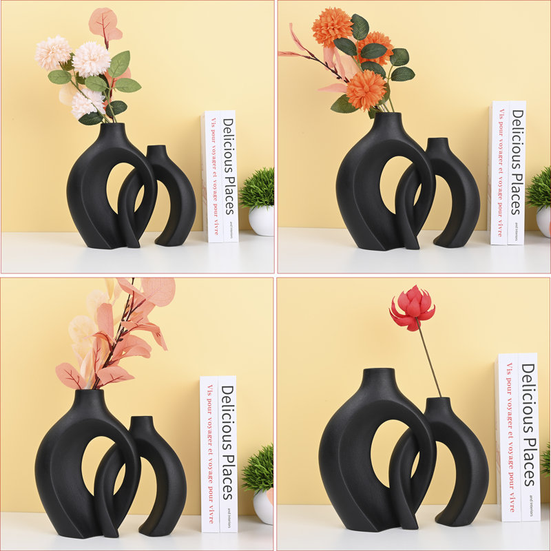 Christiam 2 Piece Handmade Ceramic Table Vase, Black