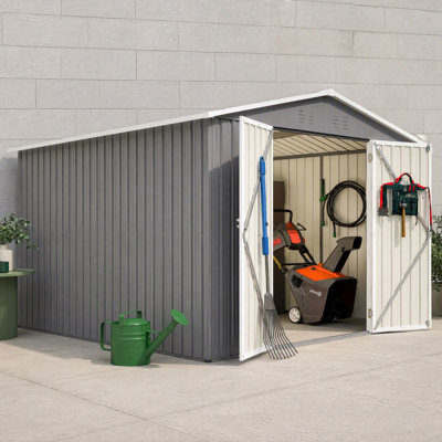 10x10 FT Heavy-Duty Metal Storage Shed – Lockable Double Doors, Sloped Roof & Ventilation, Weatherproof Outdoor Garden Storage for Backyard & Patio