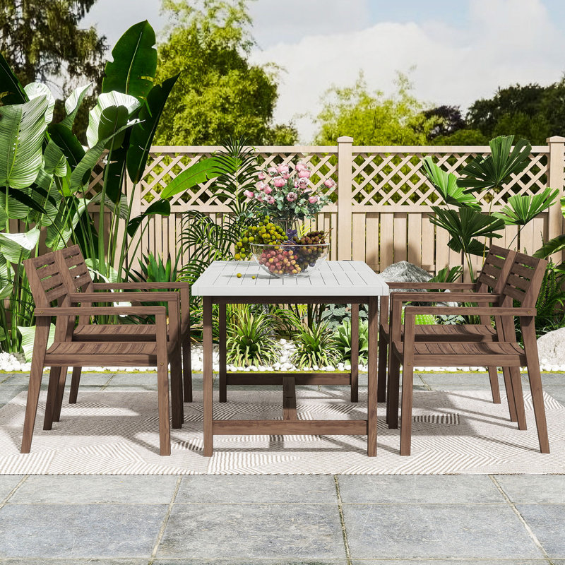 Ensemble de salle à manger 5 pièces pour l'extérieur avec table rectangulaire 59 "et trou de parasol et 4 fauteuils pour le jardin