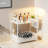 2 Tier Bathroom Countertop Organizer with Drawer and Hooks (White)-2121903534