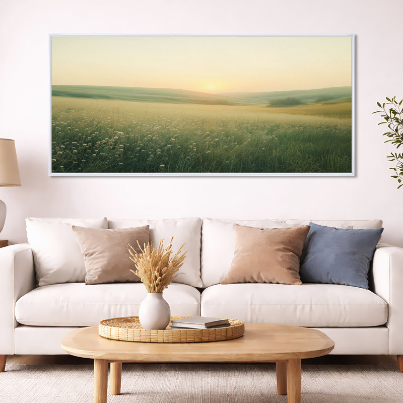 Tableau encadré Nordicneutral Sunset Meadow Calm -, 30" H x 40" W, Cadre photo blanc