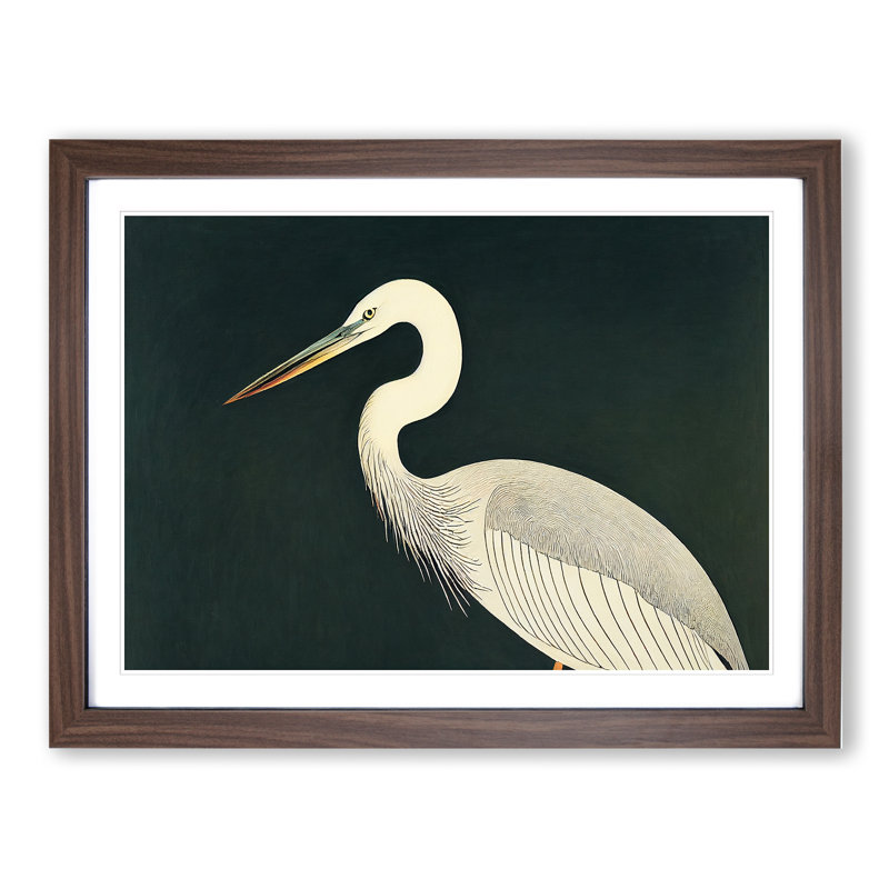 Exclusive Heron Bird - Single Picture Frame Print, 25cm H x 34cm W x 2cm D, Walnut Framed