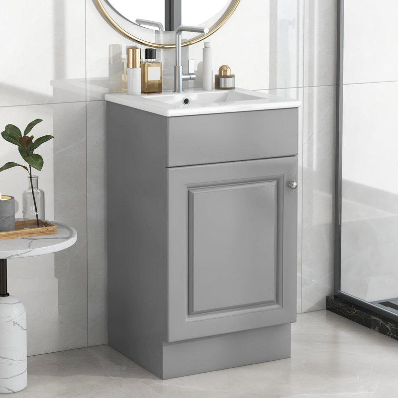 Meuble-lavabo 18 po avec lavabo, meuble-lavabo avec tablette de porte et tablette réglable, Gris