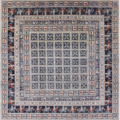 Tapis géométrique gris / bleu / brun
