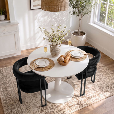 Ensemble de table de salle à manger pour 2 personnes avec table ronde et 2 fauteuils rembourrés en velours