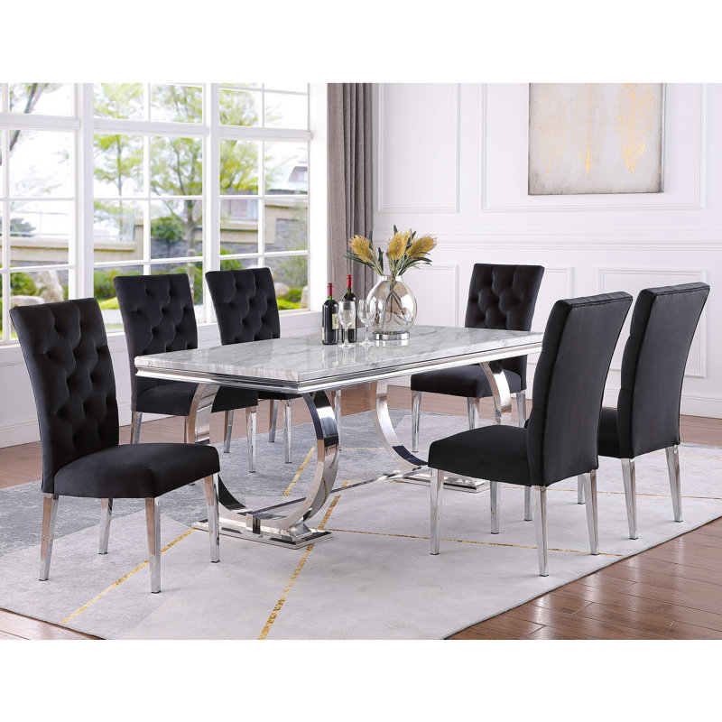 Ensemble de table de salle à manger 70 pièces Beriguette , Noir / argenté, Argent argent