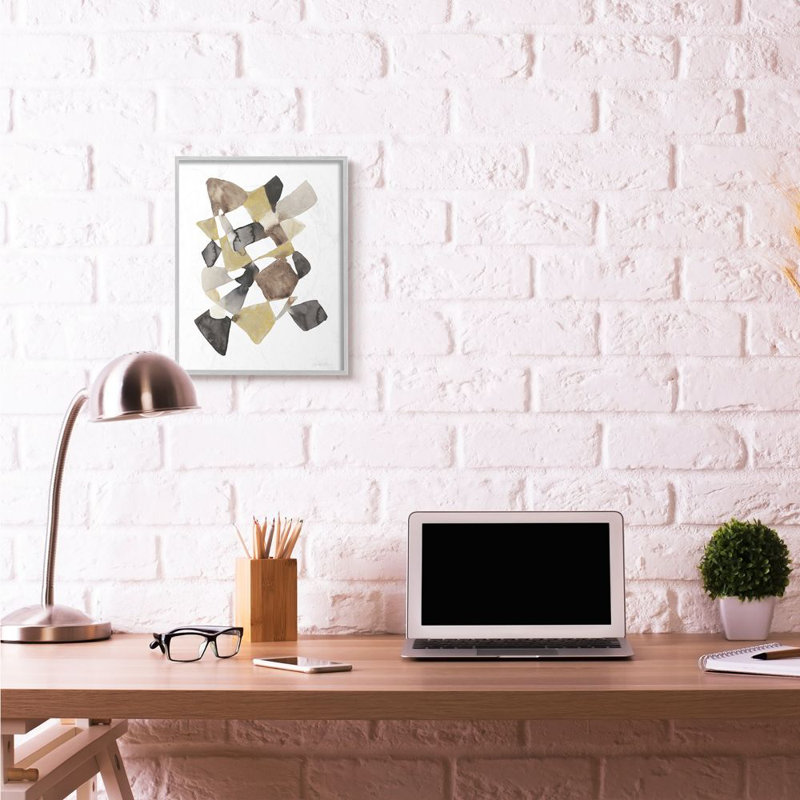 " Abstract Gold Black Brown Shape " by Jennifer Goldberger, 20" H x 16" W, Farmhouse Gray Framed Giclee