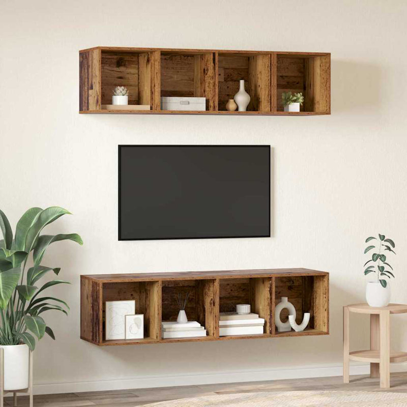 TV Cabinet Set 3 Pcs Engineered Wood, Old Wood