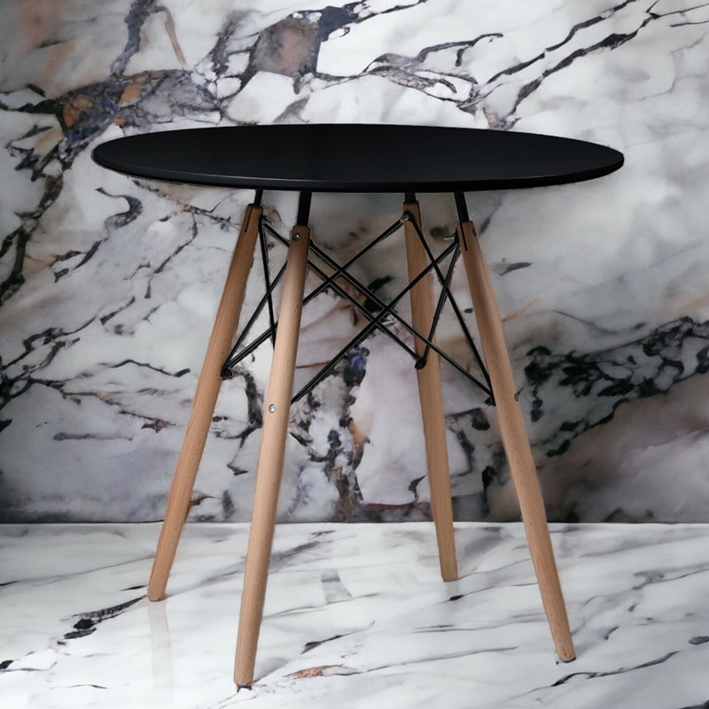 Rafelo Round Solid Wood Dining Table, Black