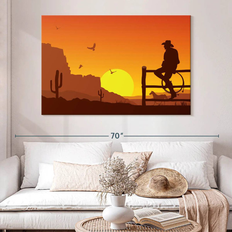 Coucher de soleil Lelar Western Cowboy, H 34 po x l 51 po