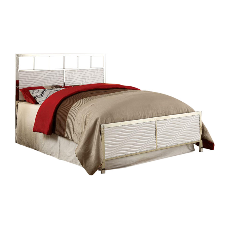 Vinolus Headboard and Footboard Only, White/Chrome, Queen