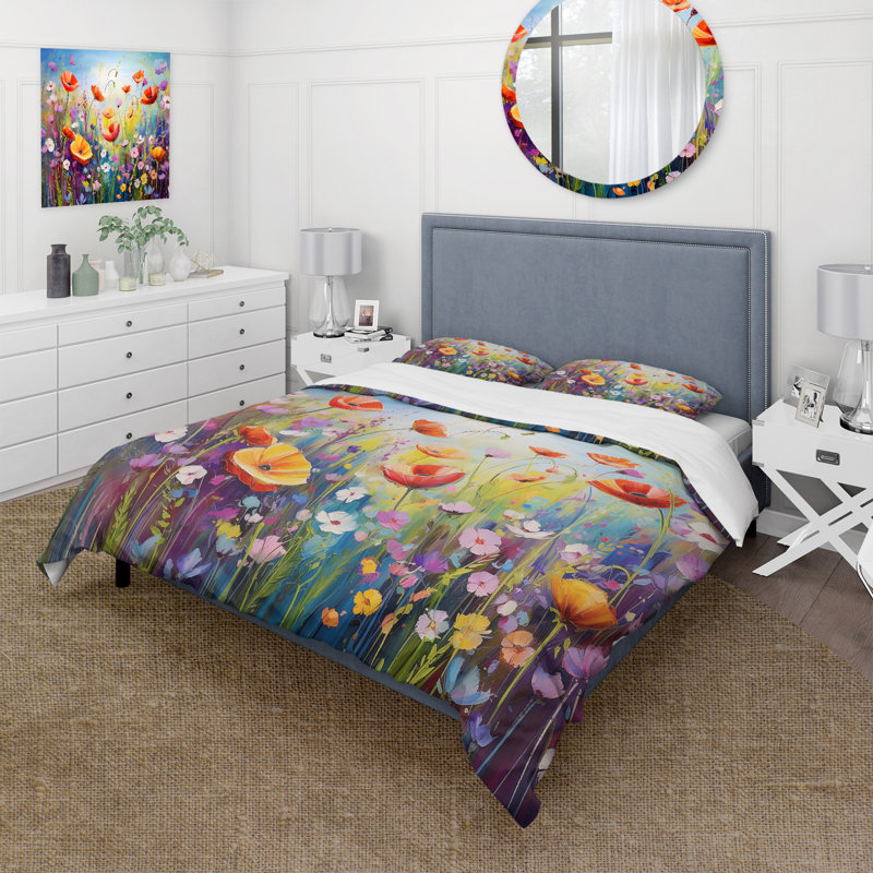 Ensemble de housse de couette Wildflowers Floral Rhapsody - Wildflowers, Housse de couette simple et deux taies décorative