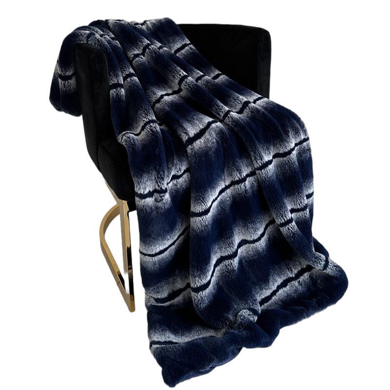 Fluffy Fields Throw Blanket, 96" W x 110" L, Navy