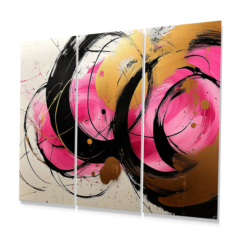 Abstrait cercles dans des tons roses et dorés VII - ensemble de reproductions d'art abstrait, Métal métal