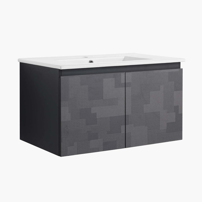 Meuble-lavabo mural flottant 30 po avec lavabo en céramique et porte d'armoire à fermeture en douceur