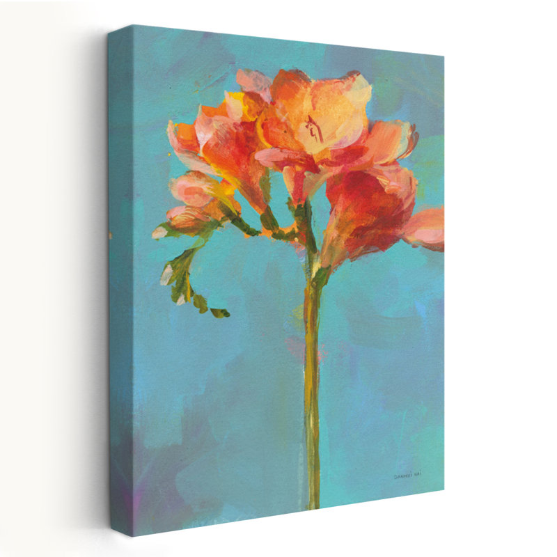Art floral turquoise et bleu moderne II, H 24 po x l 16 po