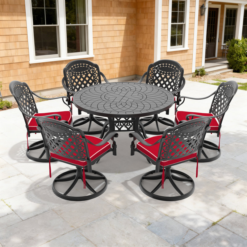 Ensemble de salle à manger d'extérieur 7 pièces en aluminium coulé avec chaises pivotantes 7 pièces