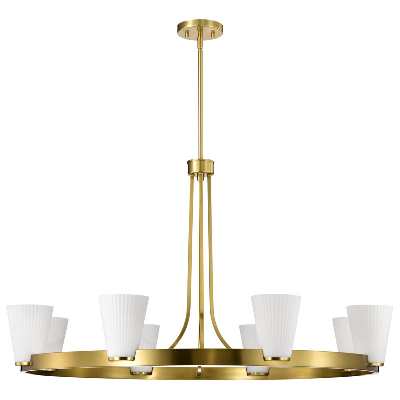Royale - Lustre - Verre blanc nervuré, H 22 po x l 40 po x P 40 po, Bronze brillant, 8 lumières