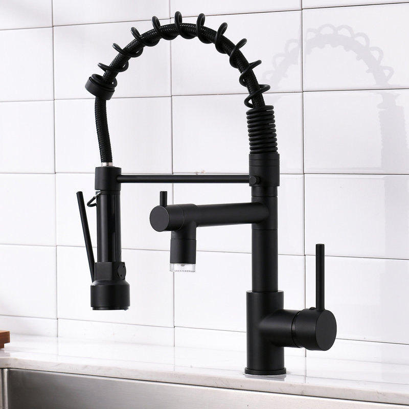Robinet de cuisine DEL commercial avec douchette rétractable, robinet d'évier de cuisine à poignée simple, Noir