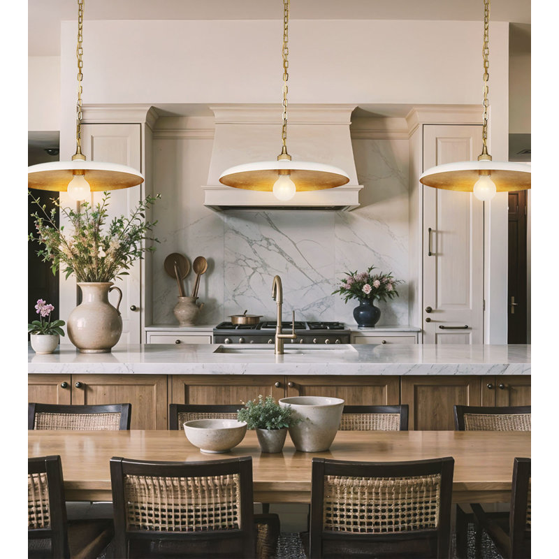 Ferrer Pendant Light – 20" Cream and Antique Brass Plug-In or Hardwired Metal Light Fixture for Kitchen, Dining Room, or Bedroom in Mid-Century and Modern Farmhouse Style