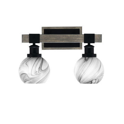 Bitner 2 Light Bath Bar Shown In Matte Black & Painted Distressed Wood-Look Metal Finish