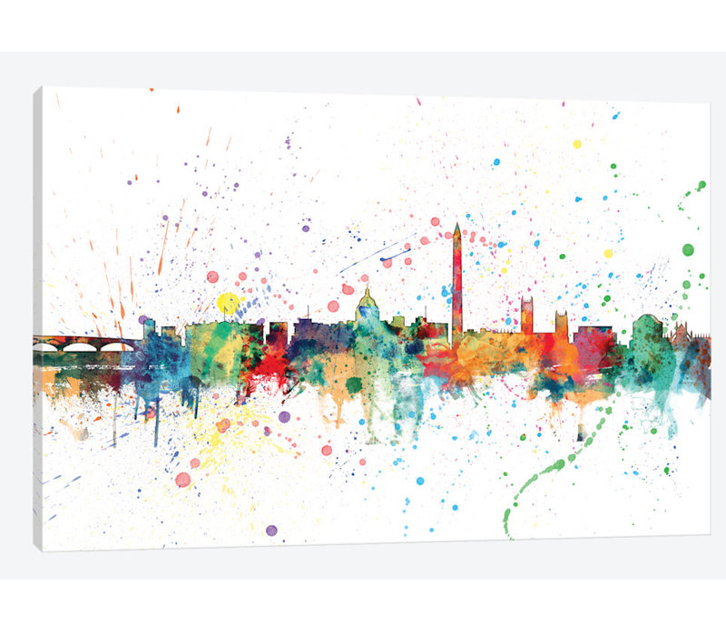 «Rainbow Splash Skyline Series: Washington, D.C., USA» par Michael Tompsett, reproduction sur toile, Toile tendue