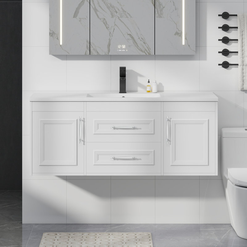 Ensemble de meuble-lavabo simple 48 po avec comptoir en résine SMC, Blanc, 48"