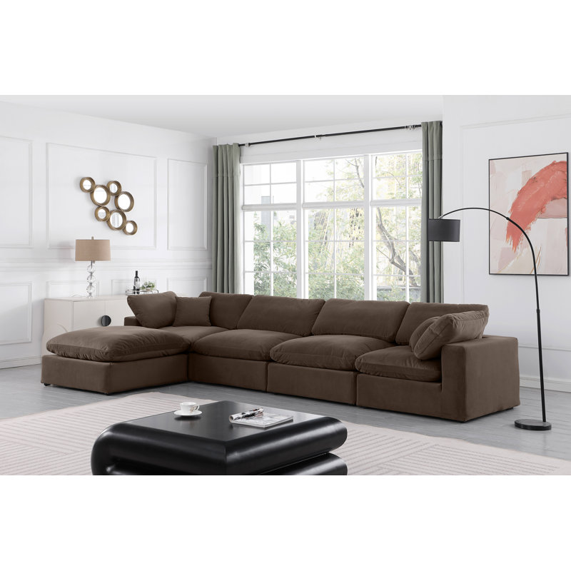 Hinesh Velvet L-Shaped Sectional Reversible, Brown Velvet