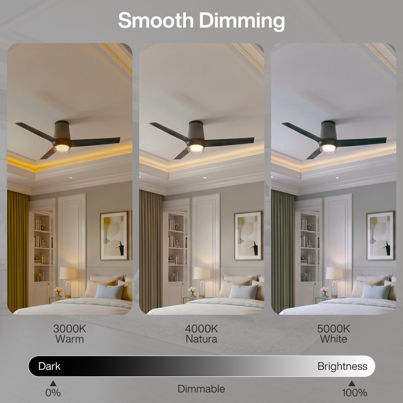 Ventilateur de plafond intelligent 52 po avec lumière ambiante RVB, application à 6 vitesses / télécommande