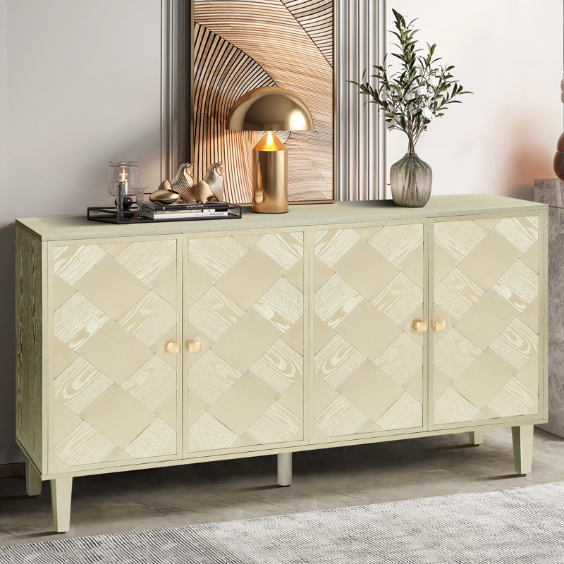 Seamus 59.8" Modern Storage Sideboard With Solid Wood Legs, Silver