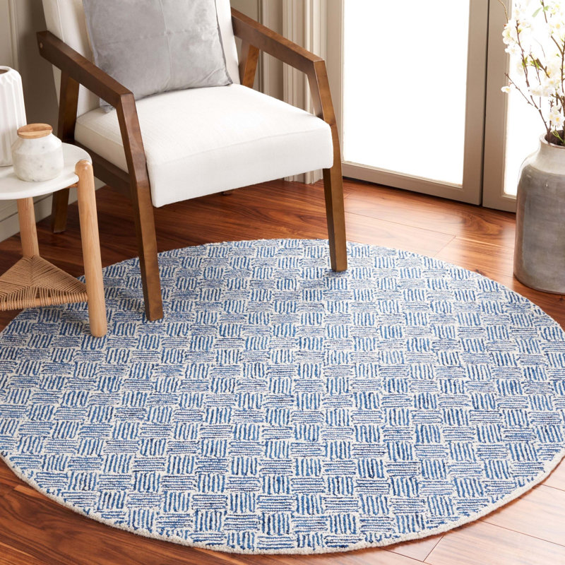 Tapis bleu marine / ivoire Micro-Loop 537, Rond 5 pi