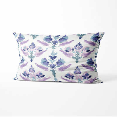 French Country Decorative Throw Pillow - Purple Garden Ikat Printed Cushion
