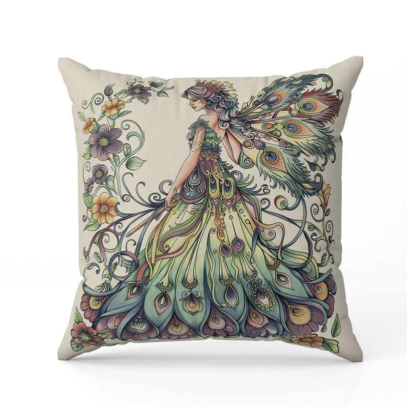 Coussin Floral, H 26 po x l 26 po, Vert / Orange