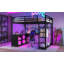 Lit mezzanine en métal avec garde-robe et bureau en forme de L, lit mezzanine grand format avec cubes de rangement et tablettes, lit mezzanine pour enfants, adolescents, adultes, noir