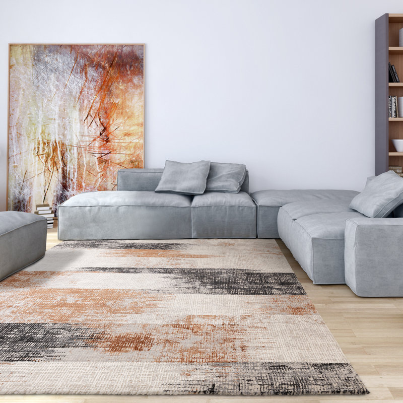 Abrienne Soft Lines Orange/Grey/Black Rug, Rectangle 160 x 230cm