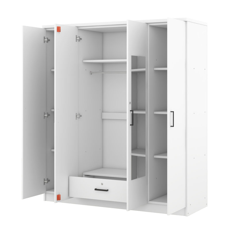 Armoire à miroir 4 portes avec tablettes, Blanc