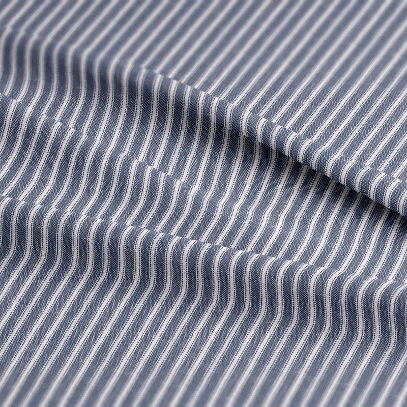 Walker Ticking Stripe Indigo/White Cotton Grommet Top Drapery Panel Set of 2, 50" W  x 204" L