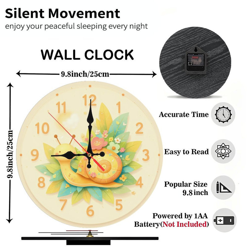 Illustration mignonne d'une horloge d'escargot à motif floral