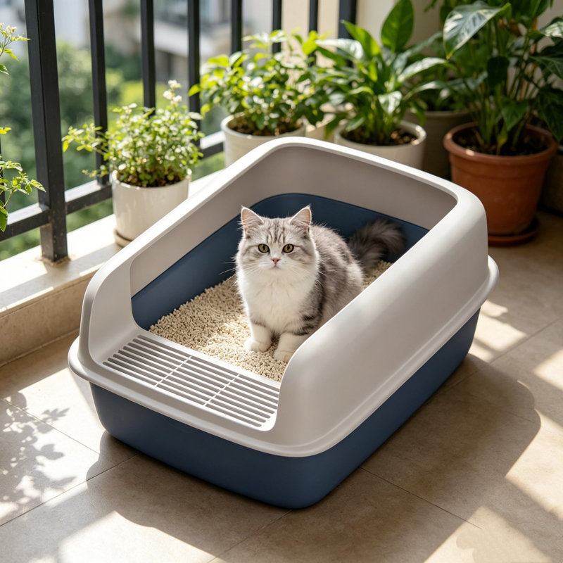 Bac à litière semi-fermé pour entrée de chat, 15,75 po x 12,2 po x 6,69 po, bleu, Bleu