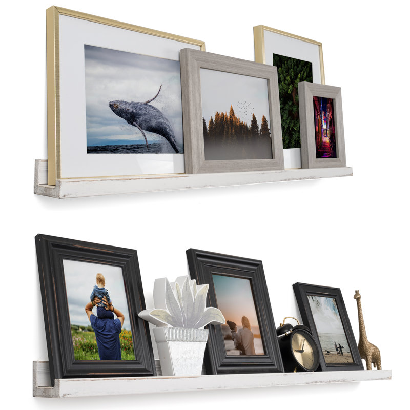 Tablette murale 2 pièces en bois massif Kemmentn, Blanc brûlé, H 2 po x l 36 po x P 3,4 po