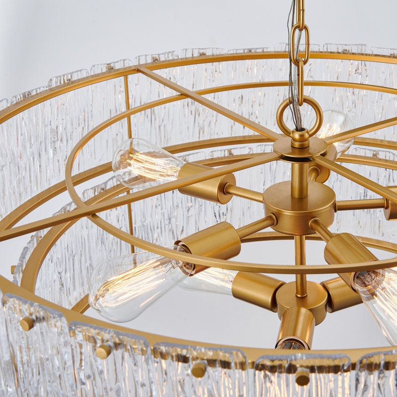 5/8 Light Gold 2-tiered Glass Adjustable Chandelier, 13.25" H x 31.62" W x 31.62" D, 8 Lights