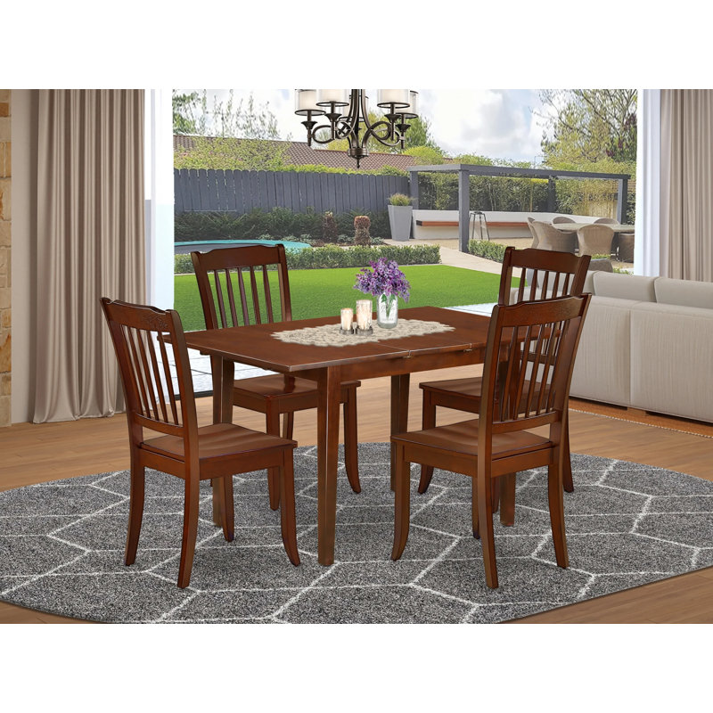 5 Piece Dinette Set for 4 Includes a Rectangle Dining Room Table with Butterfly Leaf and 4 Dining Chairs, Mahogany, Mahogany