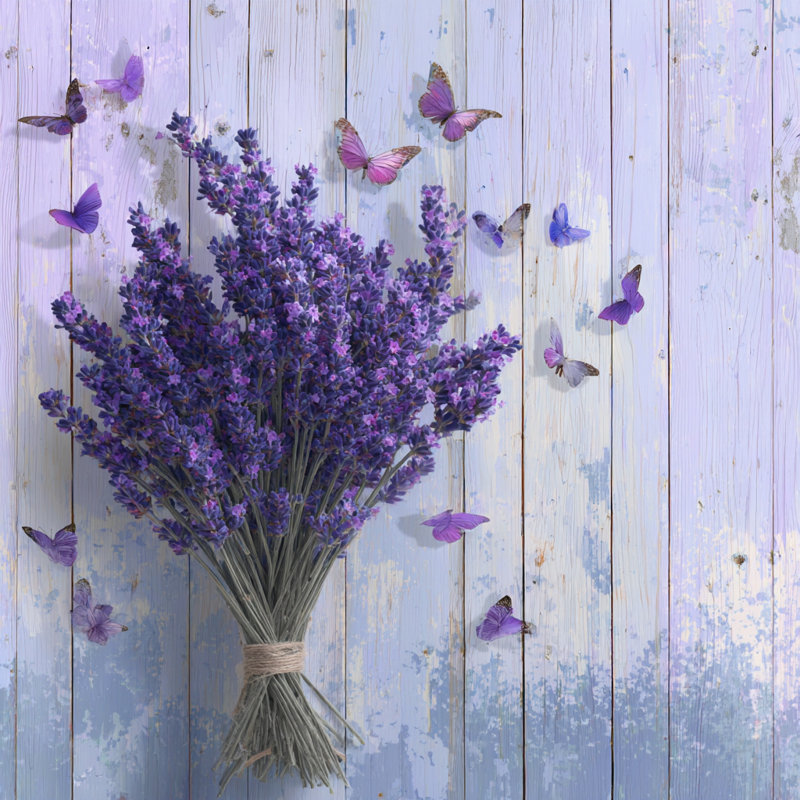 Lavande avec bouquet de papillons, art mural sur toile botanique rustique, l 40 po x H 40 po x P 1,5 po