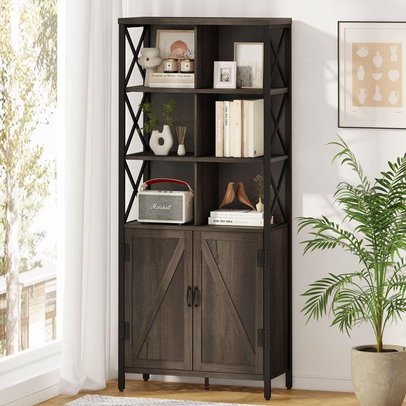 Industrial Farmhouse Book Shelf, Walnut Brown