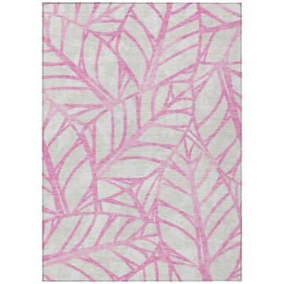5' X 8' Beige Floral Washable Indoor Outdoor Area Rug