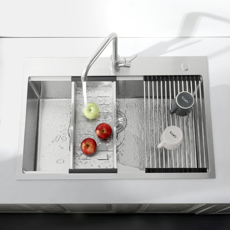 33" X 22" 10" Undermount Stainless Steel Sink. Dark Grey, Single Bowl With Accessories, Quick Drainage Trait, Manufactured Speedy Drainage, Durability