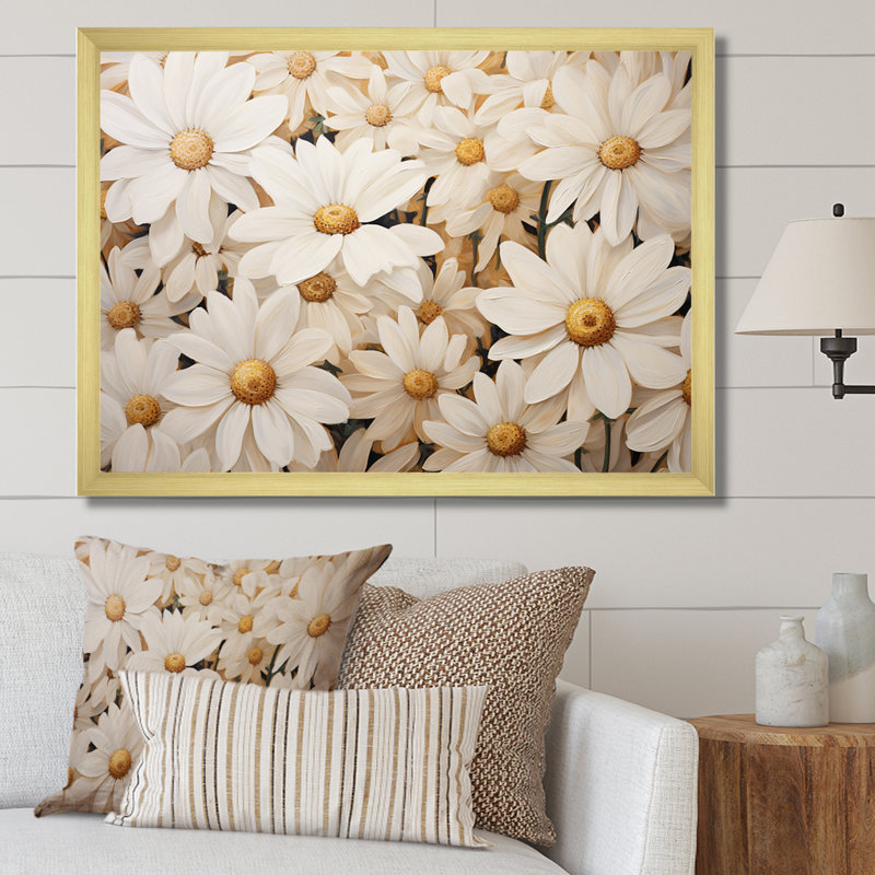 Champ de marguerites blanches élégance II, L 44 po x H 34 po x P 1,5 po, Cadre doré simple