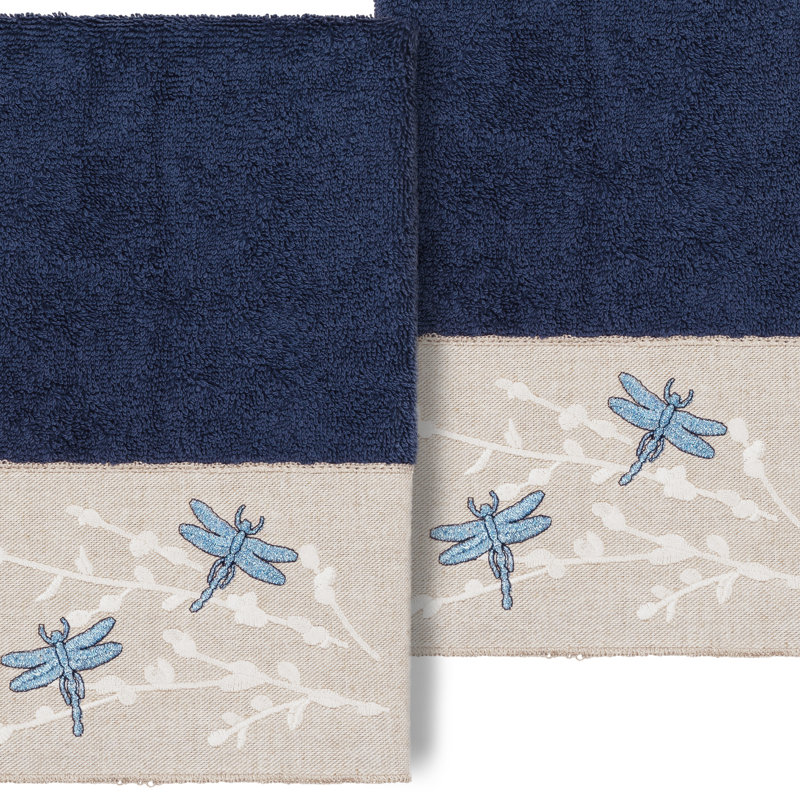 Braelyn 2 Hand Towel Set Turkish Cotton Hand Towel, Navy